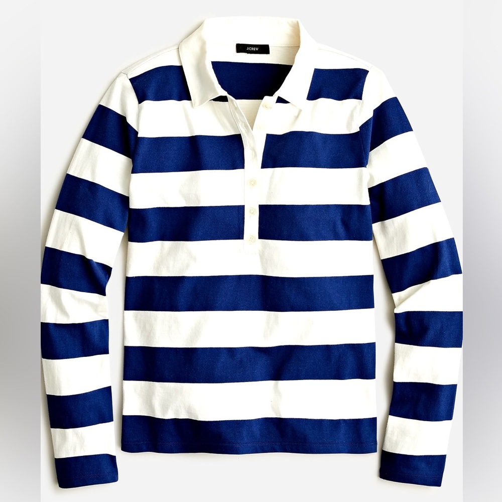 J. Crew broken-in jersey long-sleeve rugby in wide navy stripe